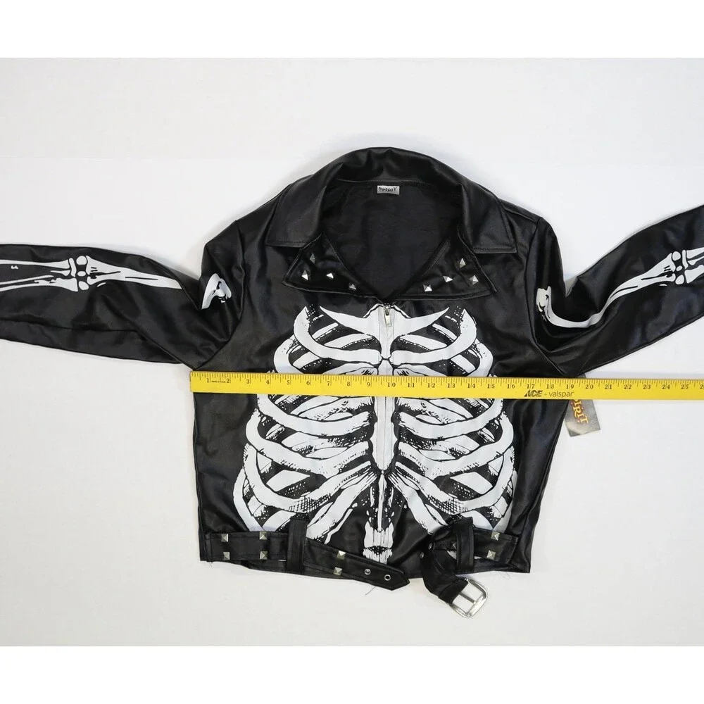 Spirit Halloween Skeleton Jacket Womens Medium Bones Print Biker Costume Punk